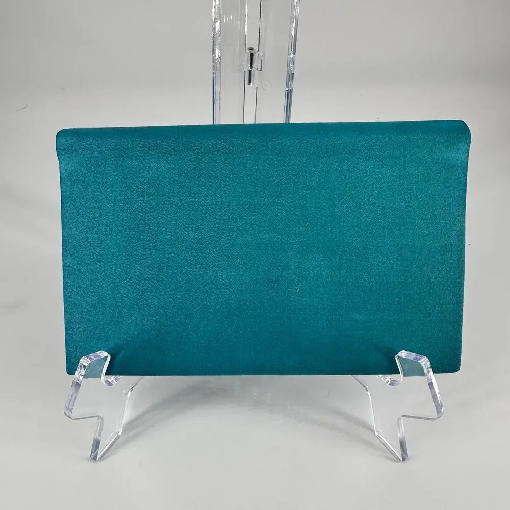 Vintage Dyeables Teal Satin Clutch Purse with Silver Chain Strap 10x5